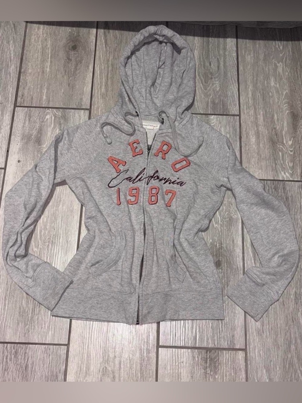 Aeropostale Women's Gray Hoodie Jacket with Red Accents